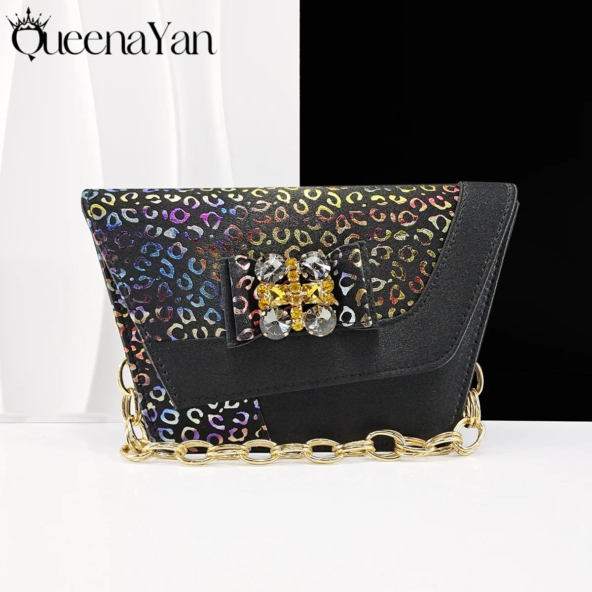Queena Yan  2025 Shiny Italian Fashion Pointed Toe Women Heel Fashion Rhinestone Decoration Pink Color Shoes And Bag Set