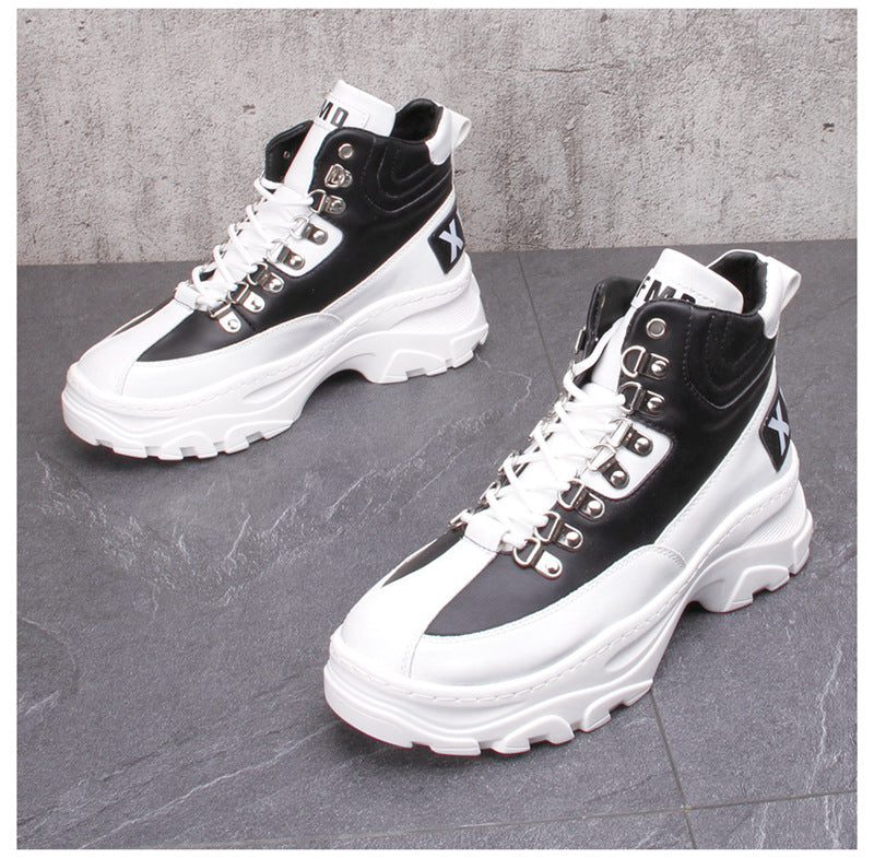 White High Top Board Boots for Men Thick Soled Men Boots with Elevated Height Inside Outdoor Casual Versatile High-top Shoes