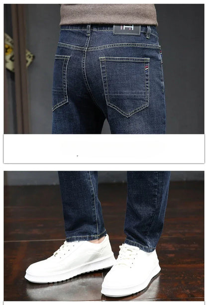 Winter Thickened Warm Male Plush Trousers Brand Clothes Men's Fleece Jeans Straight Slim Stretch Fashion Business Denim Pants