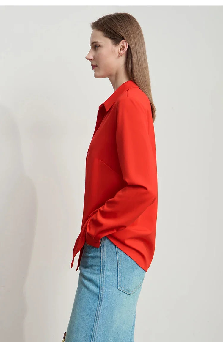 Shirt for Women Minimalist Solid Color Long Sleeves Knitted Versatile Commuting Shirts Turn Down Collar Women Tops 12551078