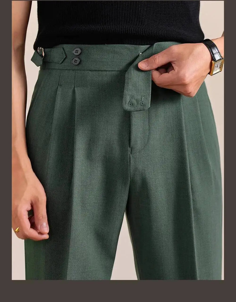 2025 New Italian Style Double Pleated Neapolitan Mens Formal Pants Casual Business Straight Leg High Waist Office Trousers Men