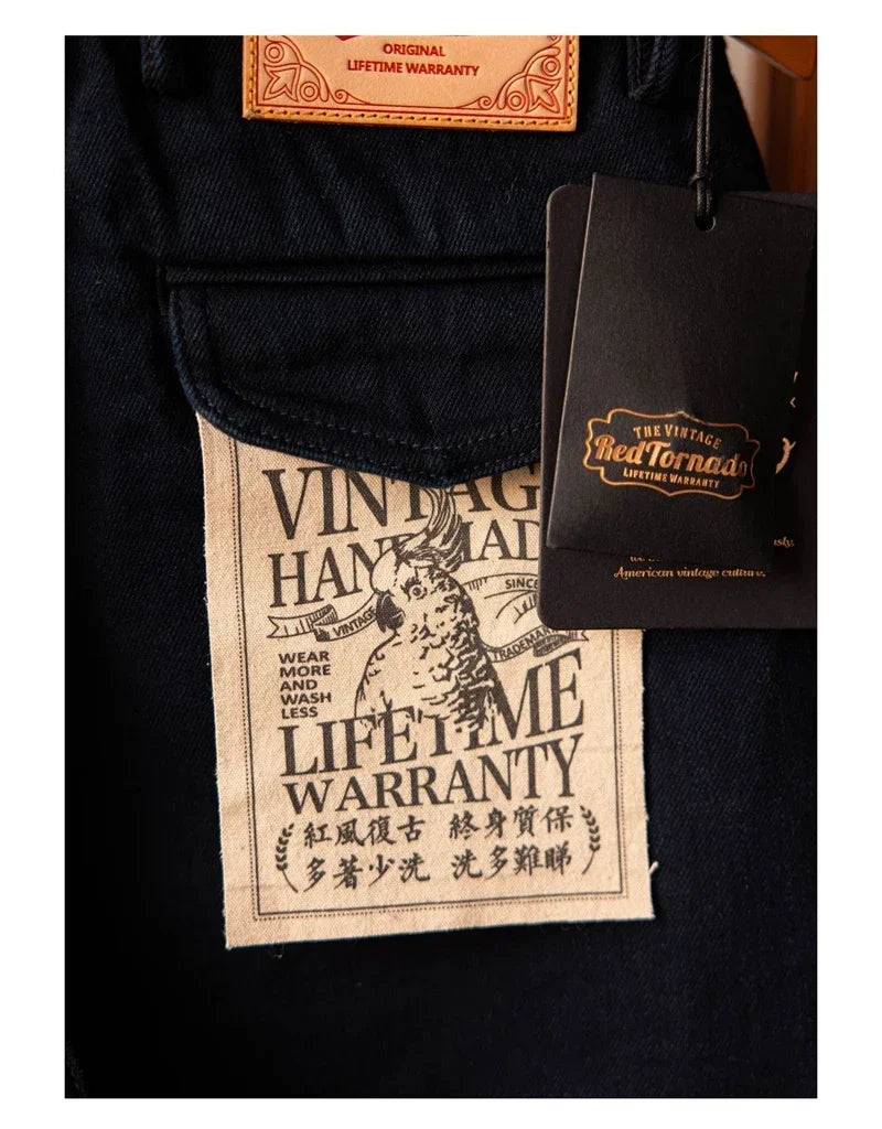 Blue-Black Officer Trousers Slim Straight Fit 14oz Indigo Selvedge Denim Jeans