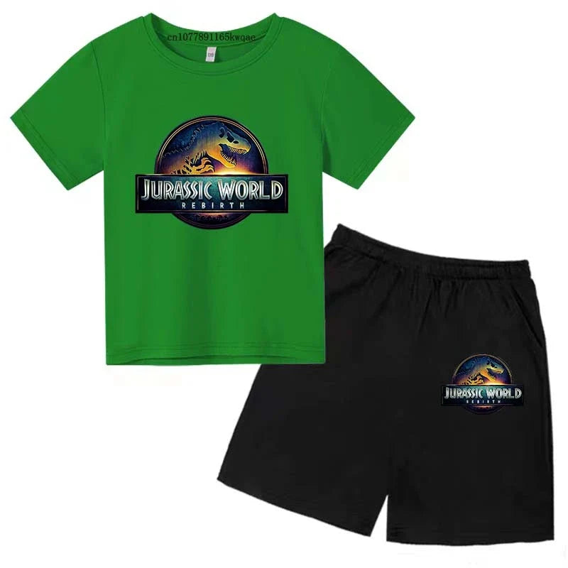 Jurassic World 4 Kids Summer Casual Breathable O-neck Tees+Pants 2pcs Sportsuits 2-13 Years Boys Girls Children Top Outfits Sets