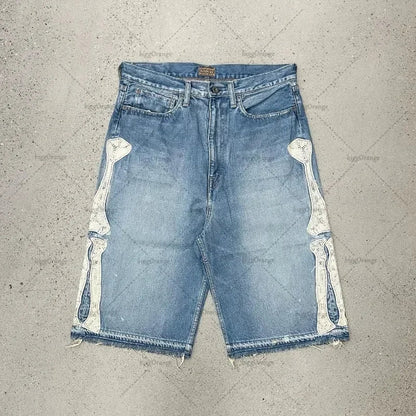 Embroidered Shorts Y2K Streetwear Man Woman Clothing Harajuku Hip Hop Baggy Denim Gym Shorts Gothic Summer Basketball Shorts