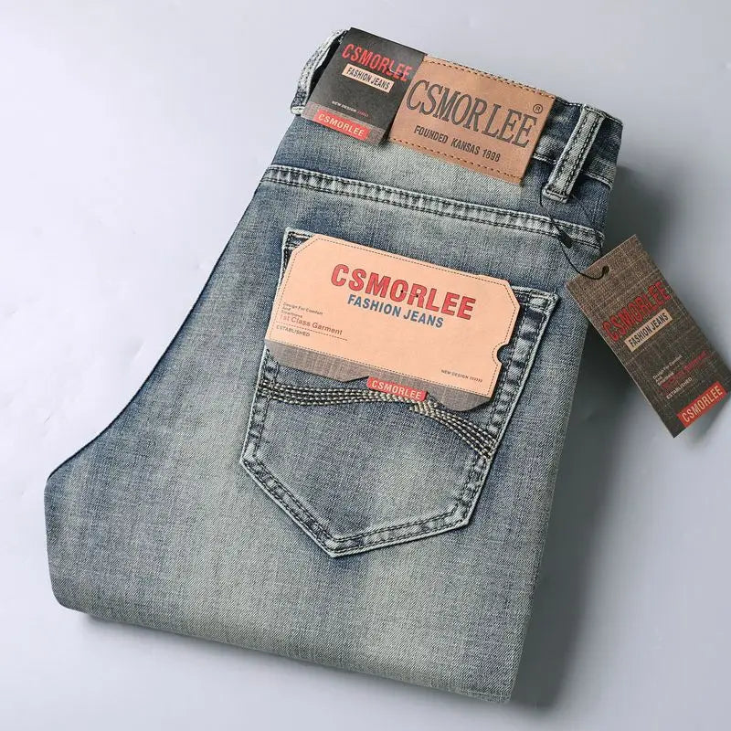 2025 Autumn New Slim Straight Jeans Men's Vintage Grey Elastic Cotton Fashion Casual Wash Denim Pants Korean Male Trousers