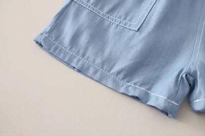 Children Cotton Clothes Summer Child Boy Cartoon Denim Solid Shirt Short 2Pcs/set Infant Kid Fashion Toddler Tracksuit 0-5 Years