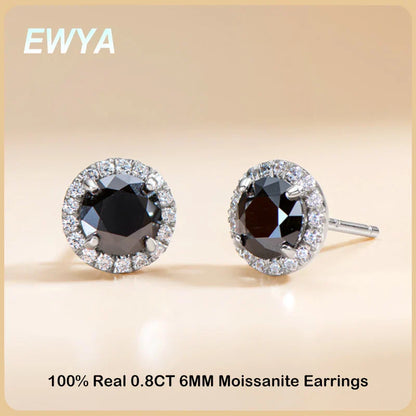 Luxury Real D Color 0.8CT 6mm Black Moissanite Stud Earrings For Women S925 Sterling Silver Diamond Earring Fine Jewelry