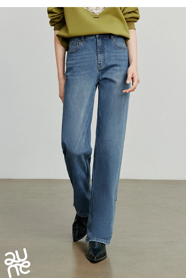 Women Denim Jeans 2025 Autumn New Lyocell Rolling Up Hem Elastic and Simple Straight Leg Ankle Length Pants
