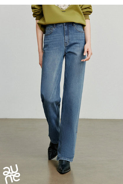 Women Denim Jeans 2025 Autumn New Lyocell Rolling Up Hem Elastic and Simple Straight Leg Ankle Length Pants