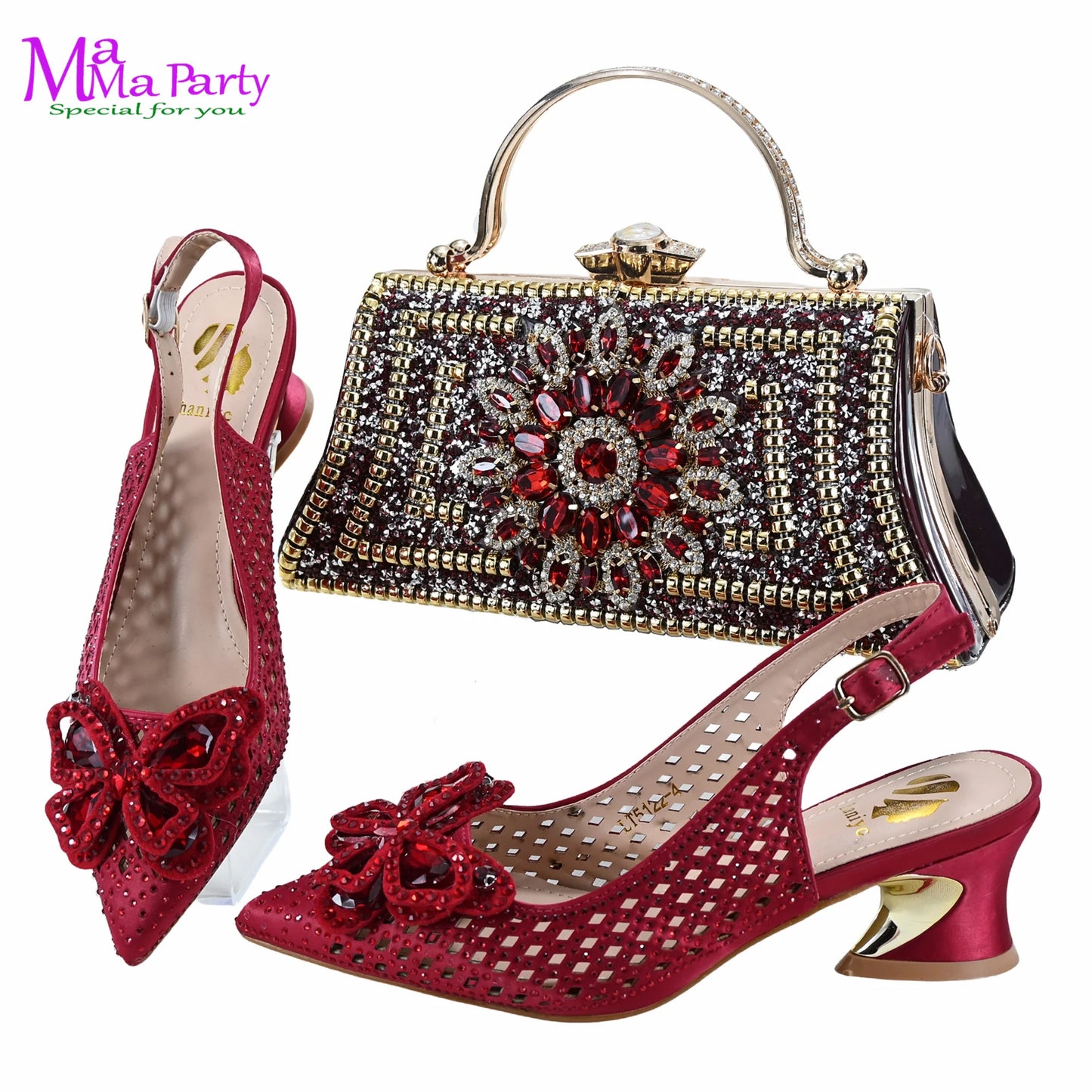 2025 High Quality Winter New Arrivals Specials Design Italian Shoes and Bag Set in Wine Color Low Heels Comfortable For Wedding