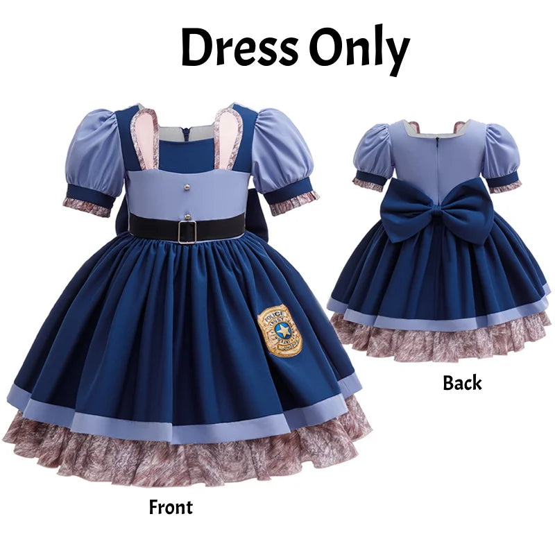 Zoo Rabbit Judy Cosplay Costume Girls Police Officer Bunny Dress with Belt For Carnival Party Role Play Movie Uniform Birthday
