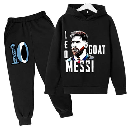 Spring Autumn Children's Hoodie Set Messi Avatar Printed Sportswear Hoodie Pants Suit 2-piece Set Boy Girl Kid Clothes Tracksuit