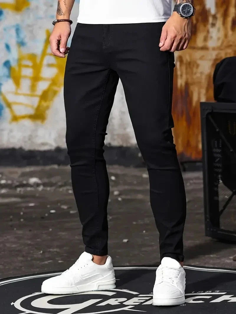 Men Jeans Skyblue Black Zipper Stretch Jeans Casual Slim Fit Trousers Male Plus Size Pencil Pants Denim Skinny Jeans for Men