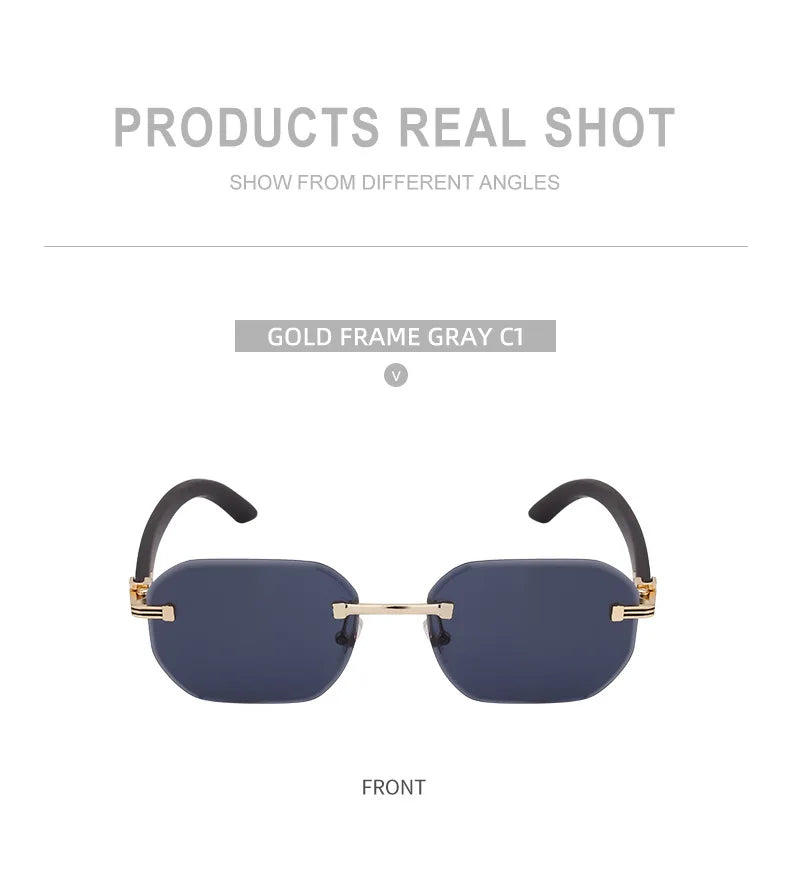 2026 Wooden Rimless Sunglasses Women Trendy Vacation Sunscreen Square Sunglass Men Luxury Vintage Retro Fashion Glasses Occhiali