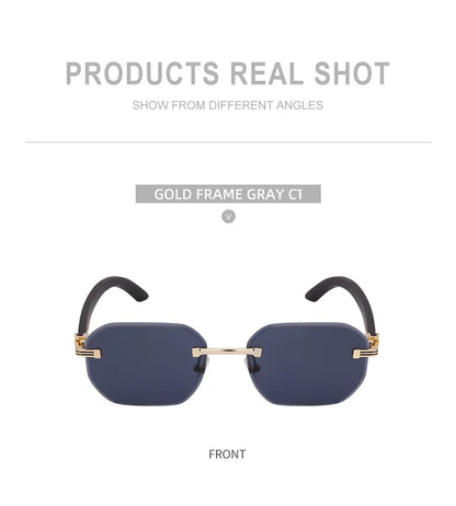 2026 Wooden Rimless Sunglasses Women Trendy Vacation Sunscreen Square Sunglass Men Luxury Vintage Retro Fashion Glasses Occhiali