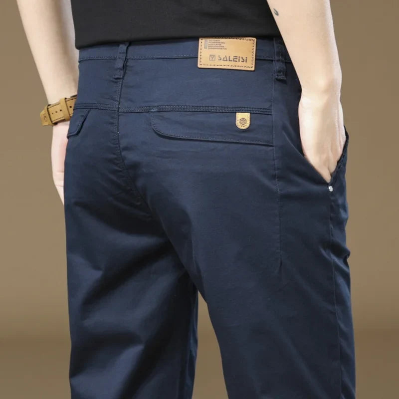 97% Cotton Cargo Style Casual Pants Men's Splicing Straight Fashion Elastic Business Trousers Spring Autumn Male Clothes Pants