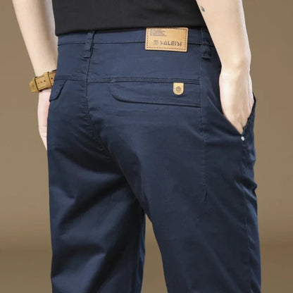 97% Cotton Cargo Style Casual Pants Men's Splicing Straight Fashion Elastic Business Trousers Spring Autumn Male Clothes Pants