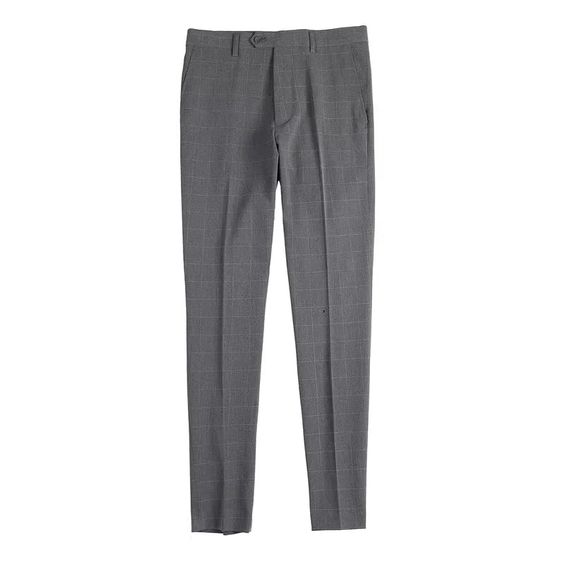 2026 High Quality Men's Plaid Striped Suit Pants Fashion Business Slim Fit Casual Straight Pants Formal Wedding Party Trousers