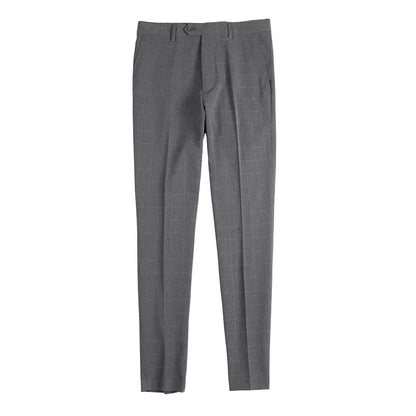 2026 High Quality Men's Plaid Striped Suit Pants Fashion Business Slim Fit Casual Straight Pants Formal Wedding Party Trousers
