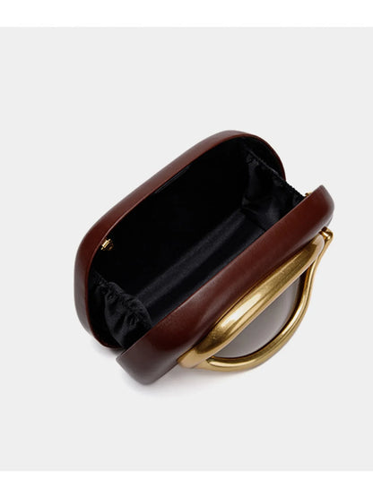 Classic round Box Handheld Dinner Bag Miniature Retro Metal Handle Chain Shoulder Strap Crossbody Bag Street Trend Hard PU Bag
