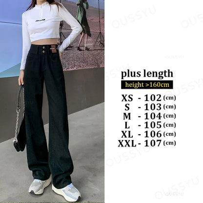 Y2K Woman Jeans High Waist Wide Leg Cotton Denim Clothing Blue White Streetwear Vintage Fashion Harajuku Straight Pants