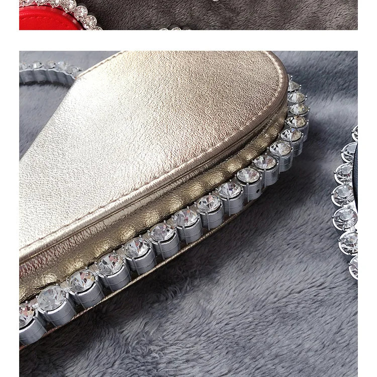 Diamond Red Heart Evening Clutch Women's Designer Chic RhinestoneBlack Wallet Wedding Party Sac A Main Heart Handbag for Woman
