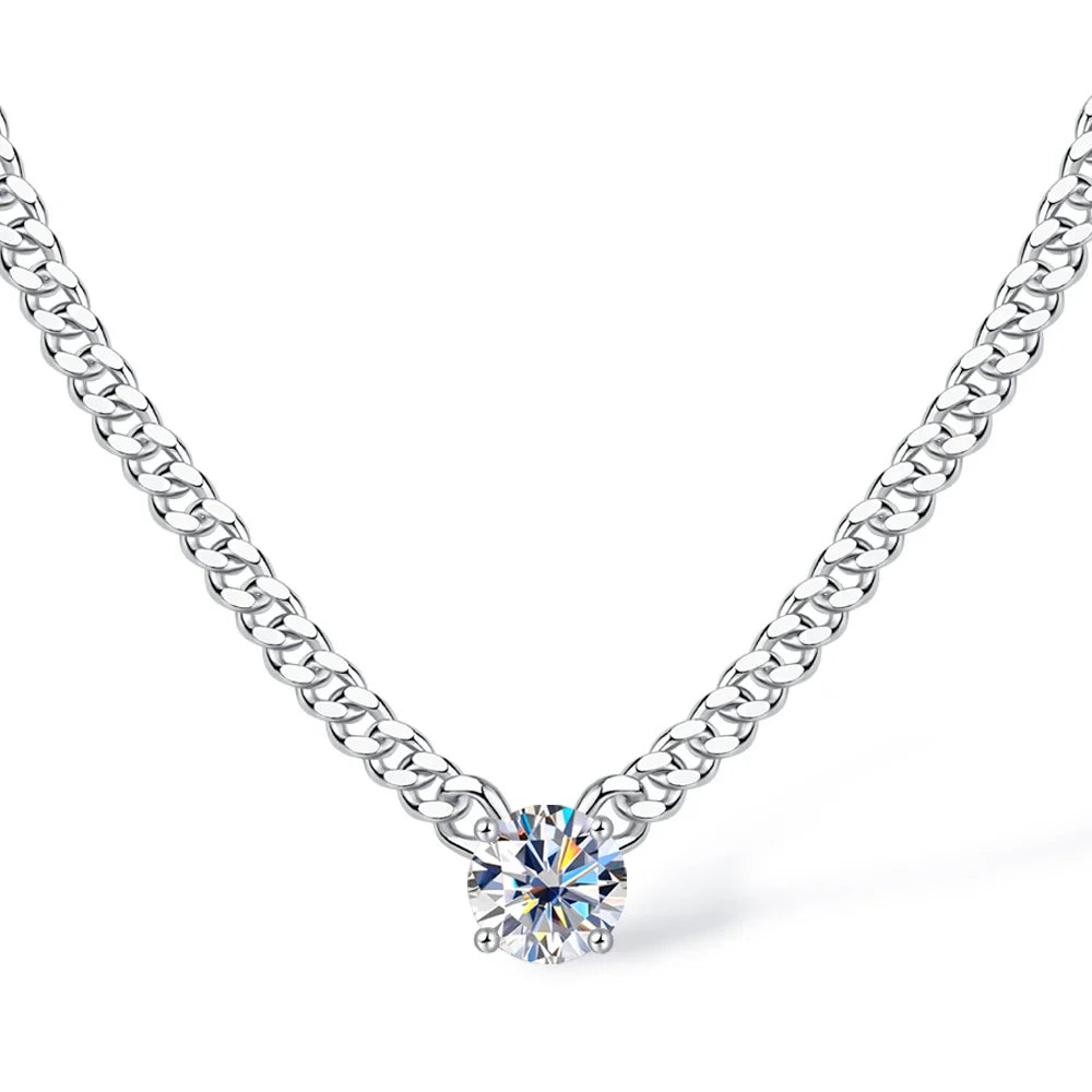 100% 925 Silver Cuban Chain Necklace 1CT 2CT 3CT Moissanite Pendant Necklaces for Women Men Plated 18k Gold Jewelry with GRA