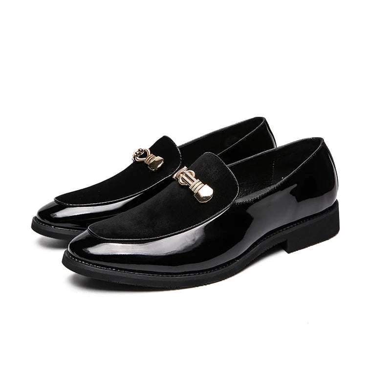 Lightweight Metal Trim Retro British Style Small Leather Shoes Pointed Leather Matching Color Slip-On Loafers for Men