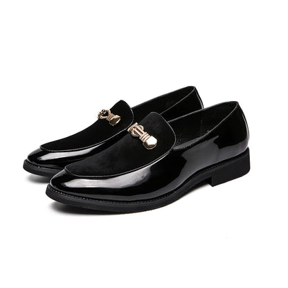 Lightweight Metal Trim Retro British Style Small Leather Shoes Pointed Leather Matching Color Slip-On Loafers for Men