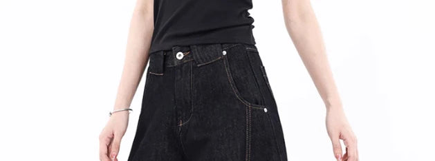American Retro Deconstructed Bla Knife  Jeans Women's Loose Silhouette Wide Leg Floor Length Trousers Casual High Waist...