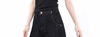 American Retro Deconstructed Bla Knife  Jeans Women's Loose Silhouette Wide Leg Floor Length Trousers Casual High Waist...