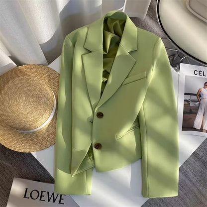 Black Cropped Blazers Woman Trend 2025 New All-match Notched Collar Crop Jacket Women Korean Chic Single Button Suit Coat Tops