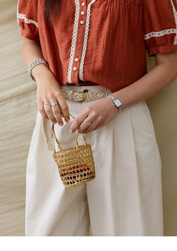 French New Blouses Women Summer New 2025 Short Sleeve V-neck Color Matching Shirts Female Fashion Lazy Style MXE31X1766
