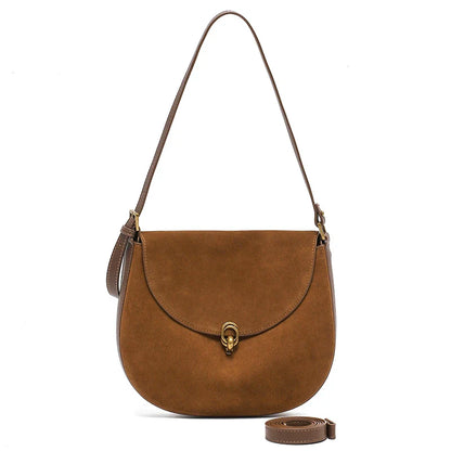 Autumn Winter women's Natural suede leather Crossbody Shell Bag Fashionable Shoulder Handbag Lady Luxury Designer saddle Bag