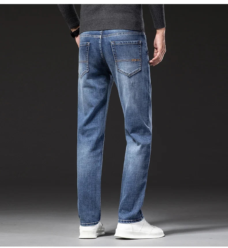 New Spring Summer Plus Size 40 42 44 Men Straight Loose Jeans Business Fashion Denim Stretch Pants Male Brand Trousers