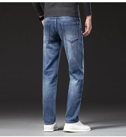 New Spring Summer Plus Size 40 42 44 Men Straight Loose Jeans Business Fashion Denim Stretch Pants Male Brand Trousers