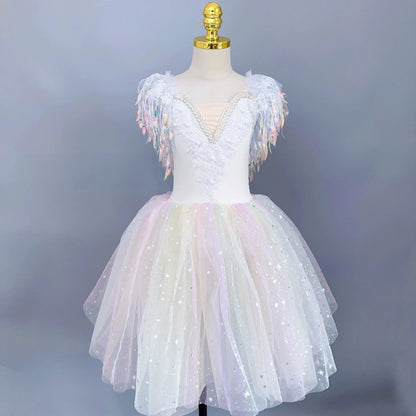 Kids Sequin Ballet Dress Performance Clothes Silver Girls Modern Dance Skirts Children Ballet Tutu Party Princess Dress Costumes