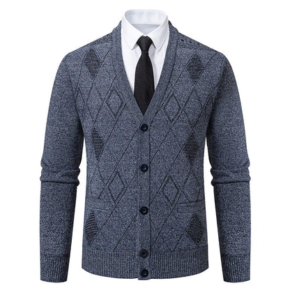 Men Plaid Cardigan V-neck Fleece Sweater Men's  Autumn Clothing Classic Cardigans Jacket Button Mens Knitting Outwear