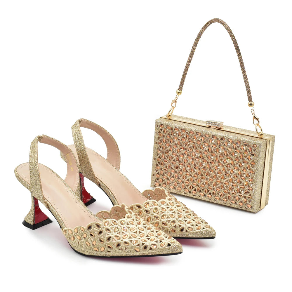 Latest Orange Designer Shoe and Bag Sets From Italy Shoe Woman Summer 2025 Wedding Fashion Party Shoes and Bag Match for Women