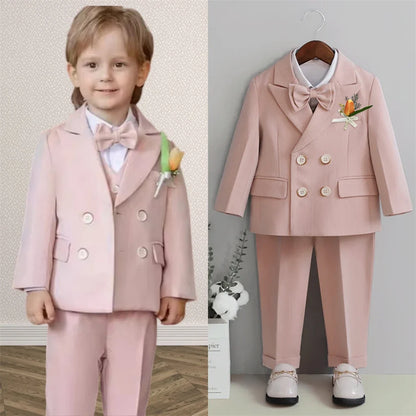 2-14 Yrs Toddler 3-Piece Suit Set Double Breasted Suit Jacket Pants Bowtie Birthday Communion Party Suit for Children