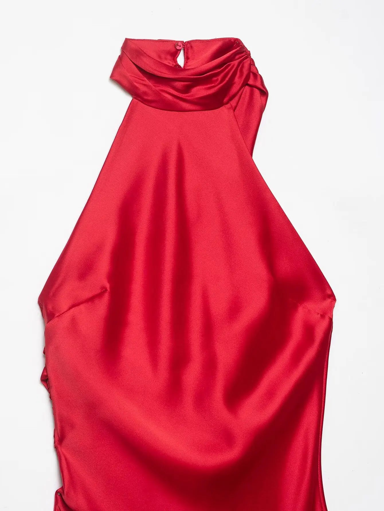 Women Halter Neck Sleeveless Backless Sexy Long Dress Summer Fashion Lace Splicing Decorative Hem Slit Solid Evening Dress