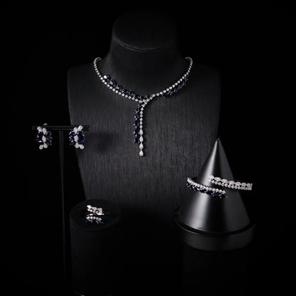 00086 Necklace Sets for Women Heart Water Drop Cubic Zirconia Layer Jewellery Set Dubai Saudi Party Engagement Accessory