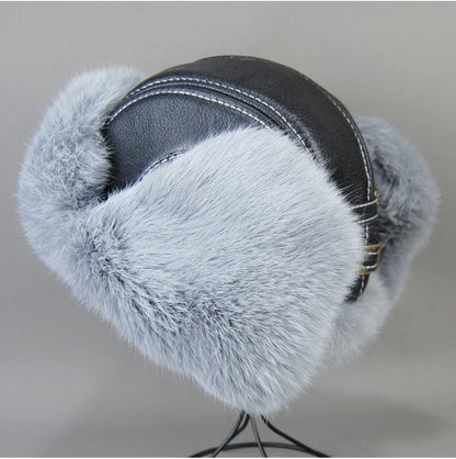 2026 Fashion Men's 100% Natural Rabbit Fur Bomber Hats Winter Russian Man Warm Real Sheepskin Leather Hat Male Real Fur Caps
