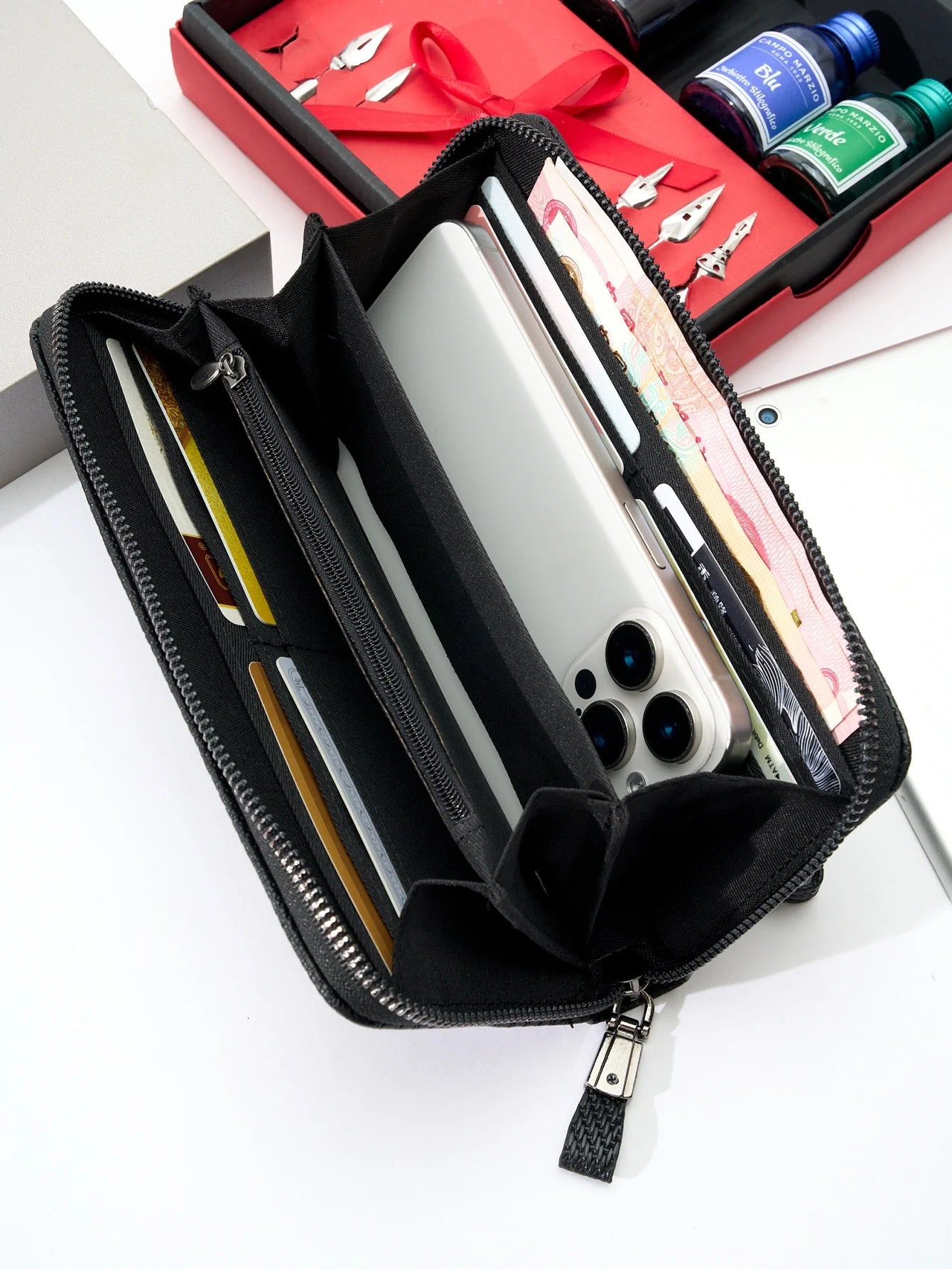 Fashion Retro Simple Long Wallet Business Office Commute Large Capacity Multi-Card Slot Portable Long Zipper Wallet Phone Wallet