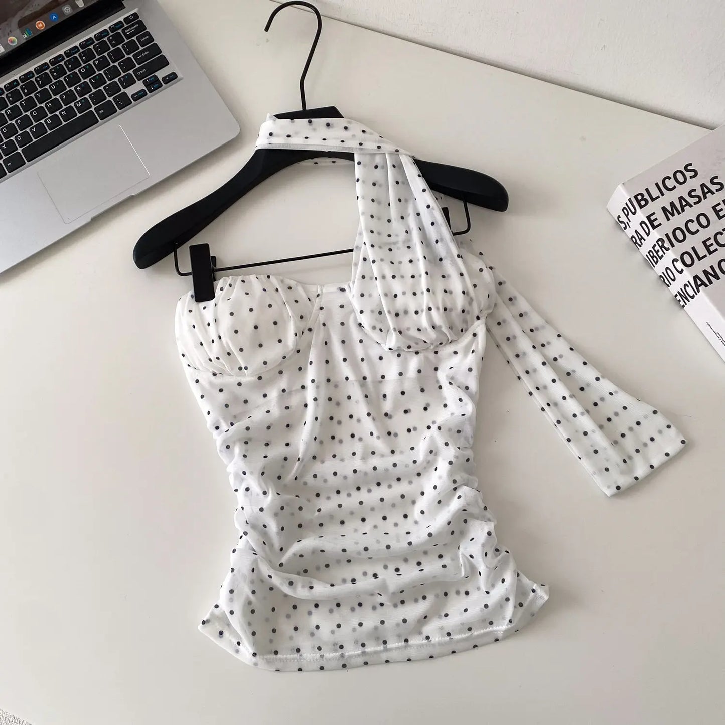 Polka Dot Holiday Top Women Strapless Backless Ribbons Sheer Spicy Girl Camisole 2026 Summer Mesh Hotsweet Sexy Camis