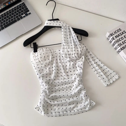 Polka Dot Holiday Top Women Strapless Backless Ribbons Sheer Spicy Girl Camisole 2026 Summer Mesh Hotsweet Sexy Camis
