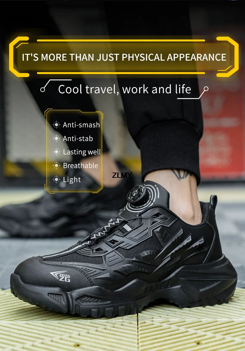 Quality Rotated Button Safety Shoes Men Steel Toe Working Sneakers Light Stab Proof Work Boots Man Anti-smash Security Footwear