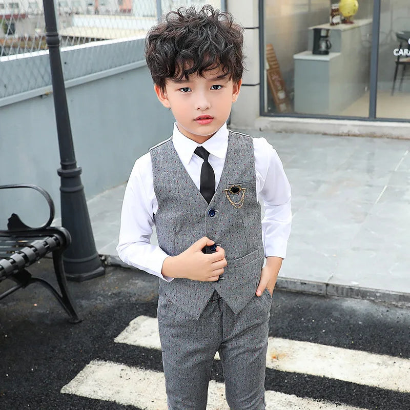 Flower Boys Clothing Set School Kids Wedding Formal Dress Vest Pants 2Pcs Suit Children Birtdahy Prom Ceremony Costume