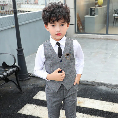 Flower Boys Clothing Set School Kids Wedding Formal Dress Vest Pants 2Pcs Suit Children Birtdahy Prom Ceremony Costume