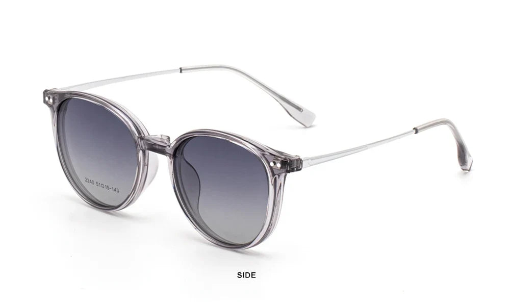 Magnetic Clip On Glasses Women Driving Polarised Round Pink Optical Myopia Eyewear Men Custom Prescription Glasses 2240